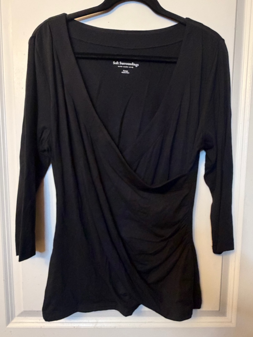 Soft Surroundings XL Black Faux Wrap Style V-Neckline Top 3/4 Sleeve